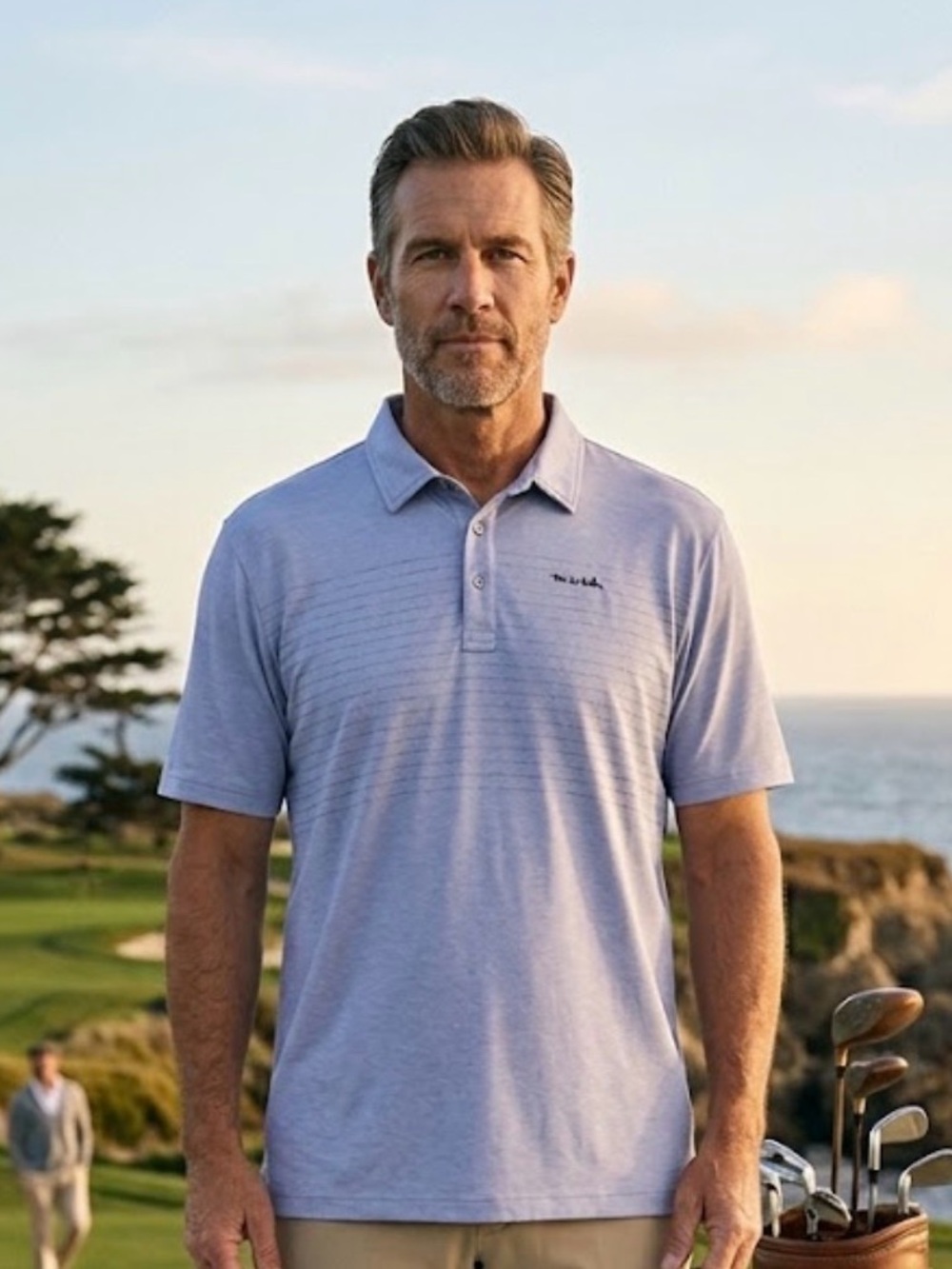 Travis Mathew Men's Light Blue Stripe Polo Golf Shirt